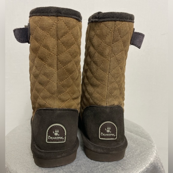 Bearpaw Women’s Quilted Suede Sheepskin Boots – Brown Size 7(B26) - Picture 3 of 7